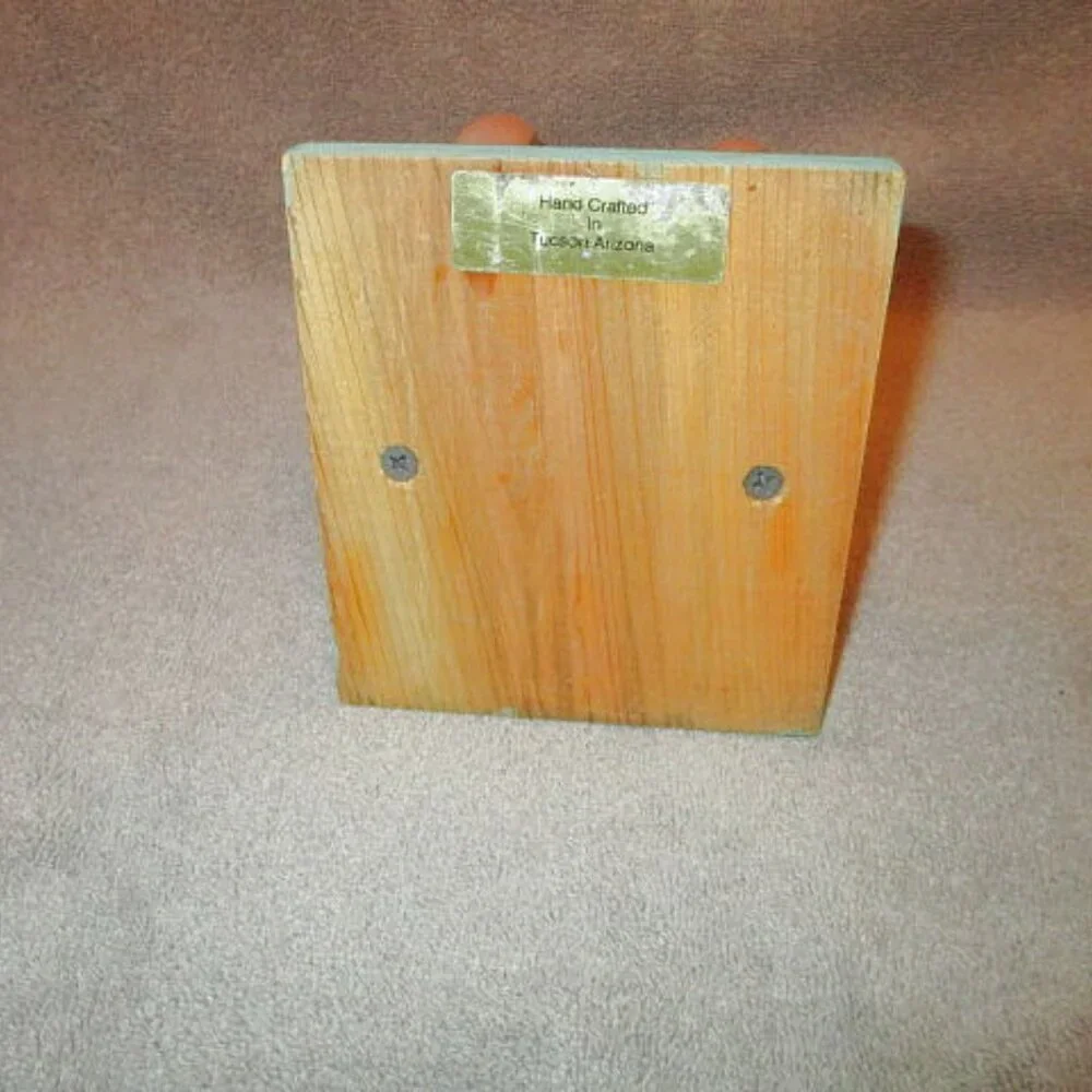 Vtg Hand Carved Wood Napkin Holder Saguaro Cactus Rawhide Conchos Southwestern
